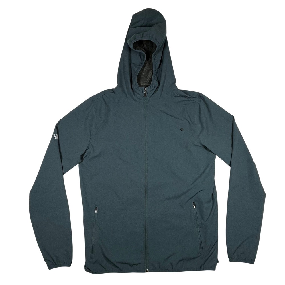 Vuori V512 Zip Up Windbreaker Jacket Mens Medium Blue Hooded Stretch Performance